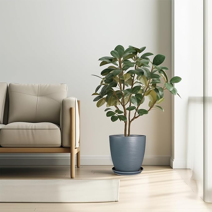 10 Inch Ceramic Planter Round Plant Pots for Plants Indoor Outdoor Glaze Large Flower Pot with Drainage Hole and Saucer Gray-VerdiqueGarden