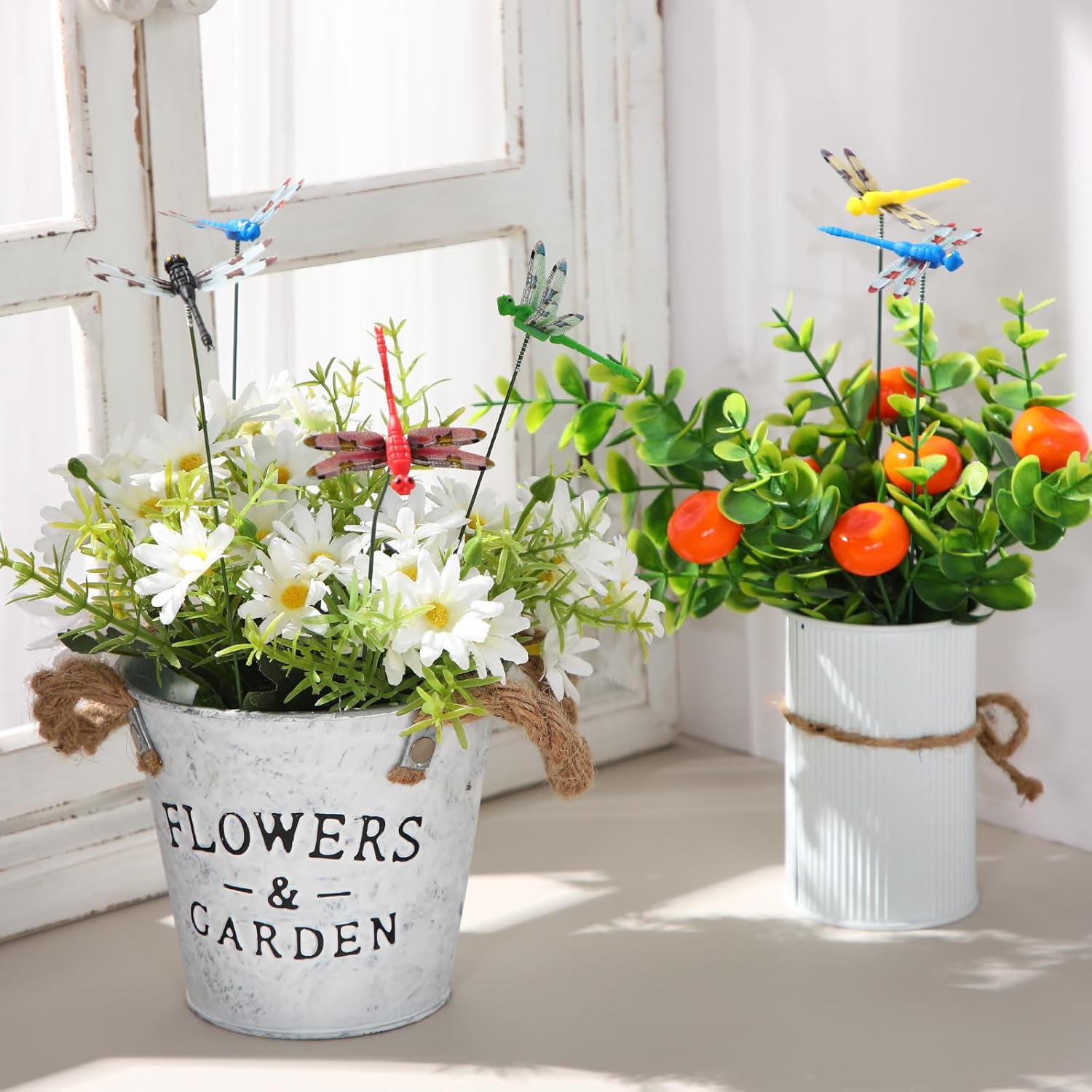 Leinuosen 100 Pcs 2.36" 3D Dragonfly Garden Stakes, Long Dragonfly Stakes Garden Decor Indoor Outdoor Yard Ornaments Flower Pot Patio Decoration(Red, Yellow, Blue, Green, Black)-VerdiqueGarden