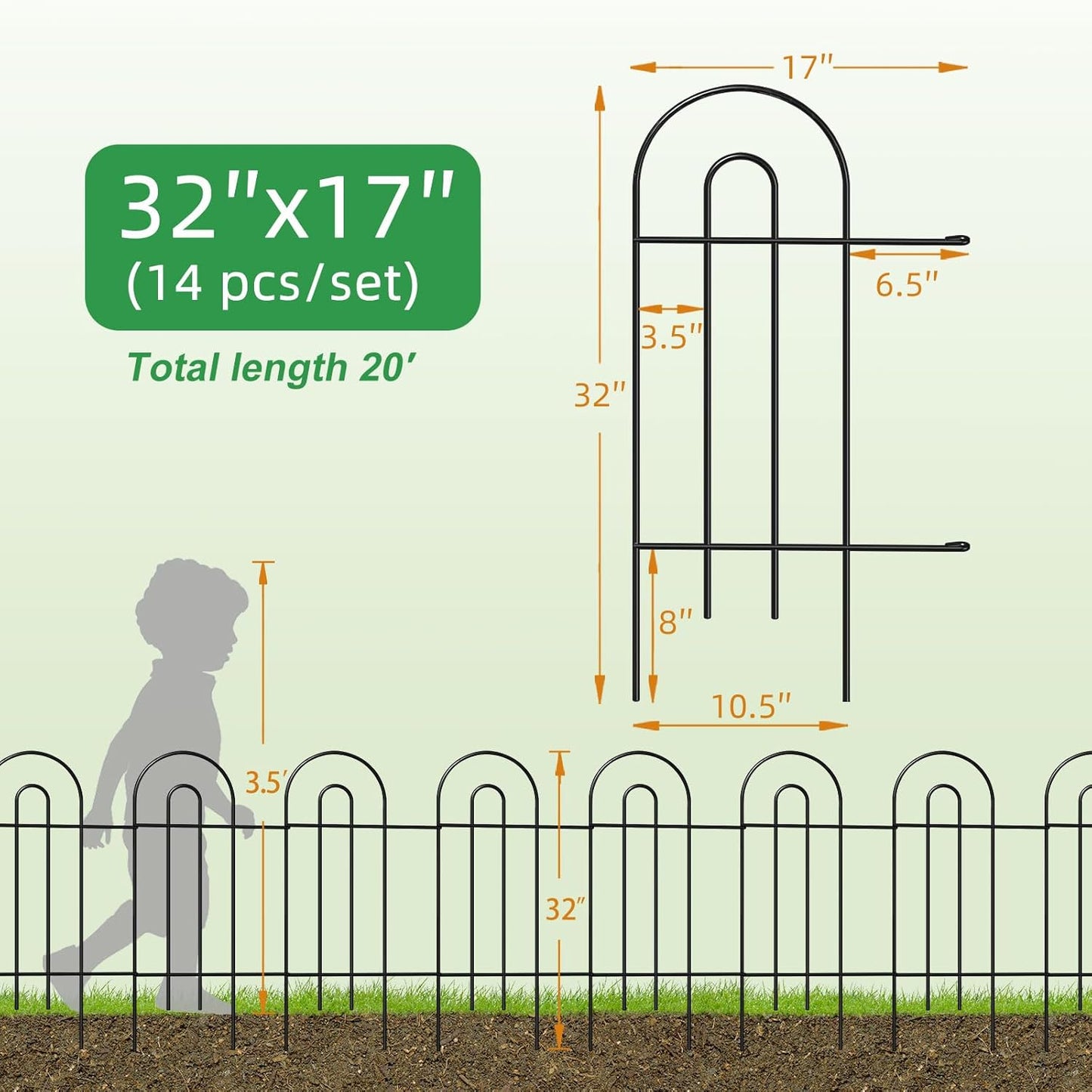 Garden Fence Border 32inX20ft Black Metal Wire Garden Fencing Panel Outdoor Folding Decorative Fences Flower Lawn Edging for Landscape Patio Yard-VerdiqueGarden