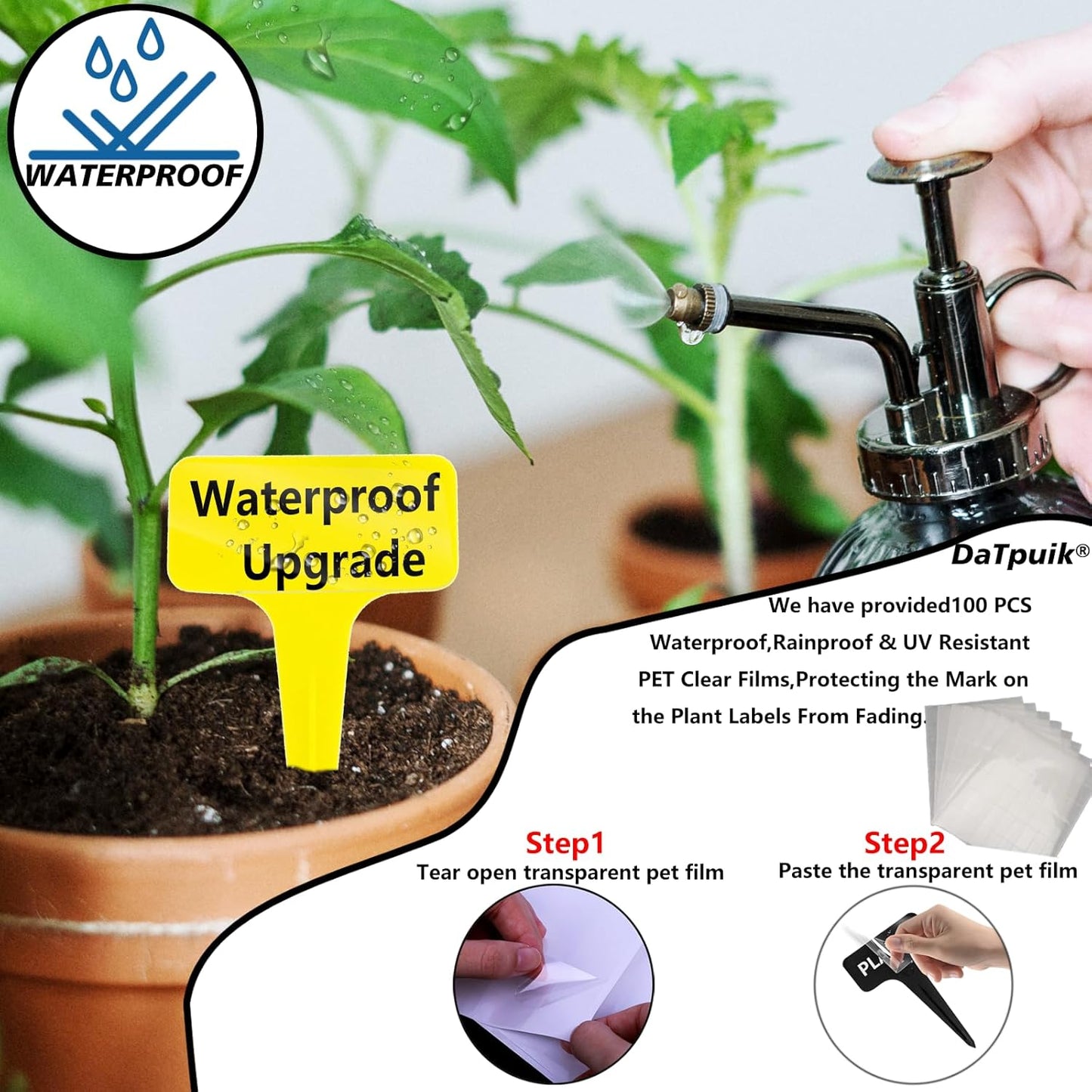 100 Pcs Yellow Thick Plastic Plant Labels Markers Tags Garden Re-Usable T-Type Sign with Marking Pen-VerdiqueGarden