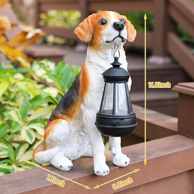 Garden Dog Statues Outdoor Decor, Solar Lights Outdoor Beagle Dog Statue Garden Decorations Solar Dog Ornaments for Patio, Lawn, Yard Art Decoration, Housewarming Garden Gift-VerdiqueGarden