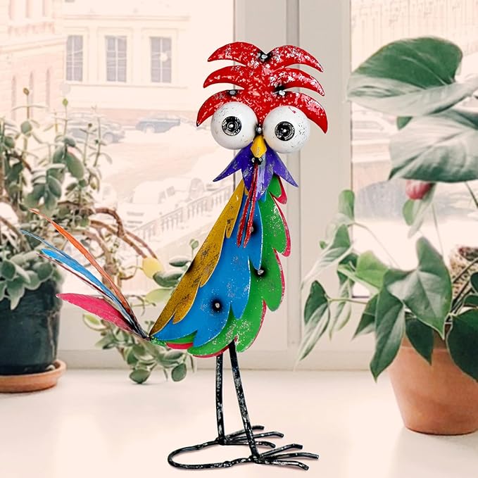 Natelf Outdoor Wacky Metal Rooster Yard Statue Decoration Roosters Decor Garden Statues Chicken Figurine Outside Decorations for Courtyard-VerdiqueGarden