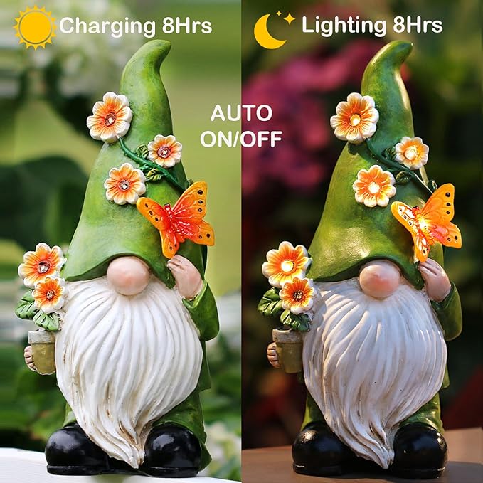 Garden Gnomes Statue Outdoor Decor,10.5" Resin Solar Garden Gnome Outdoor Statues, Funny Gnomes Gardening Gifts for Women,Bithday Gifts for Grandma-VerdiqueGarden