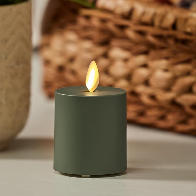 Luminara Outdoor Votive Flameless LED Candle, Baked Clay 2" x 3.2", Moving Flame Battery Operated Timer Remote Ready IPX4 Matte Plastic Finish-VerdiqueGarden