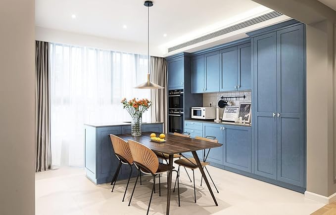 Dimoon 118''x17.7'' Blue Peel and Stick Wallpaper Contact Paper Modern Self Adhesive Wall Paper Removable Renter Friendly Textured Solid Color Shelf Cabinet Vinyl Roll (118''x17.7'',Blue Grey)-VerdiqueGarden