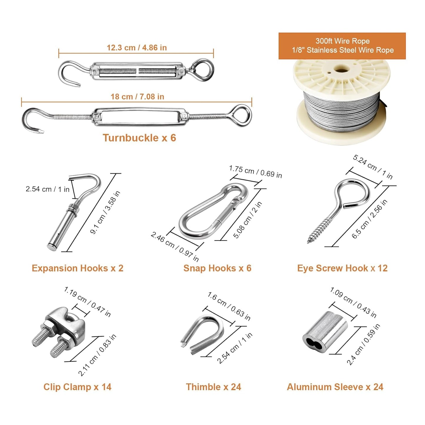 1/8" Vinyl Coated Wire Rope Kit with Work Gloves, 300FT Stainless Steel String Light Hanging Kit with Turnbuckle,7x7 Strand 920LB Strength Clothes Line Cable for Outdoor, Crafts, Garden-VerdiqueGarden