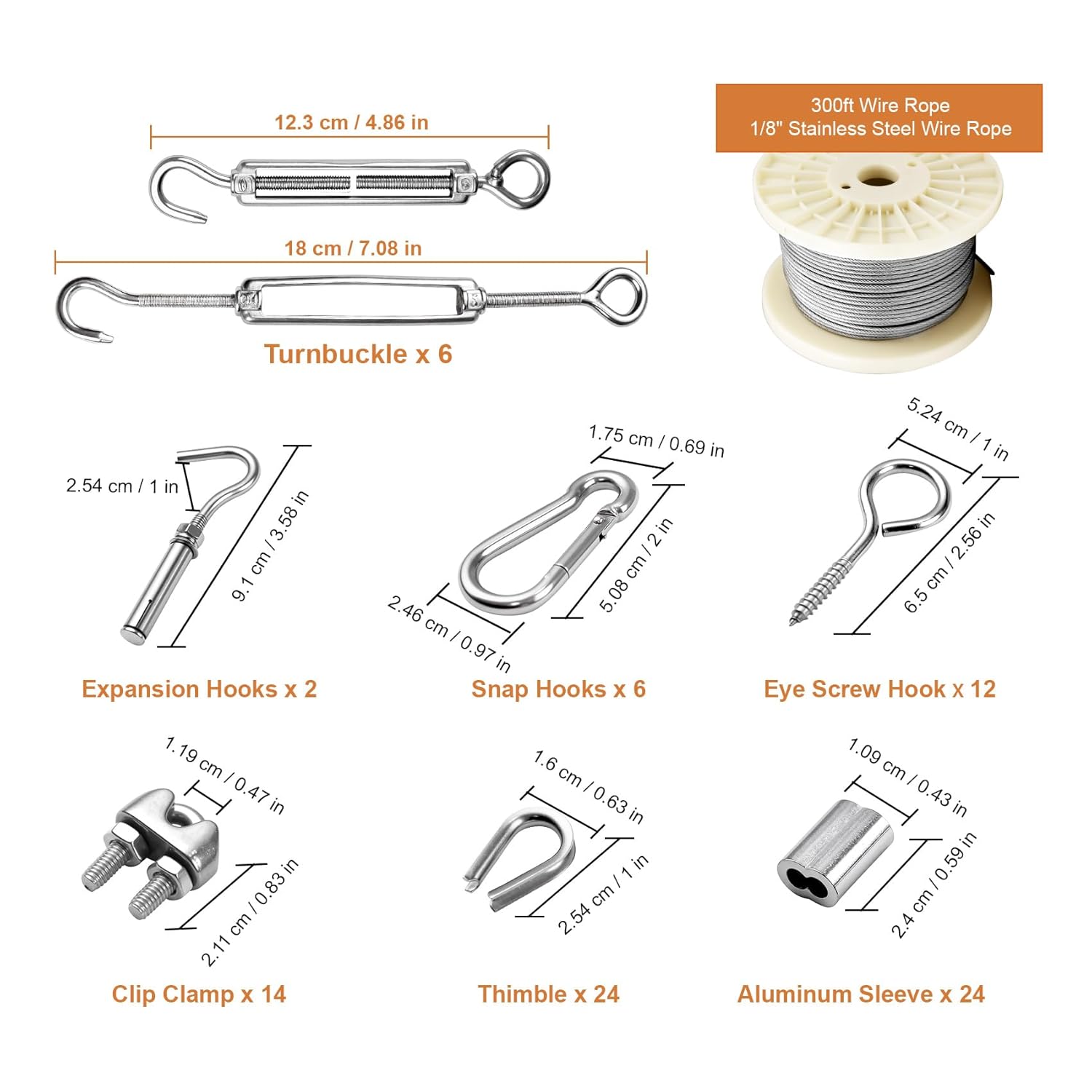 1/8" Vinyl Coated Wire Rope Kit with Work Gloves, 300FT Stainless Steel String Light Hanging Kit with Turnbuckle,7x7 Strand 920LB Strength Clothes Line Cable for Outdoor, Crafts, Garden-VerdiqueGarden