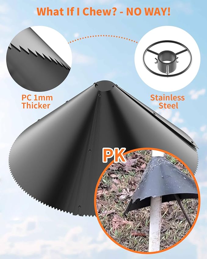 Squirrel Baffle for Bird Feeder Pole - Polycarbonate Bird Feeder Baffle with Stainless Steel Spring for Better Protection, 19 Inch Squirrel Guard for Outside Pole Mount, Metal Buckle-VerdiqueGarden
