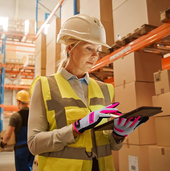 DULFINE Work Gloves for Women,Flexible Breathable Fit-Padded Knuckles & Palm,Touch Screen,Ideal for Gardening Yardwork Warehouse-VerdiqueGarden