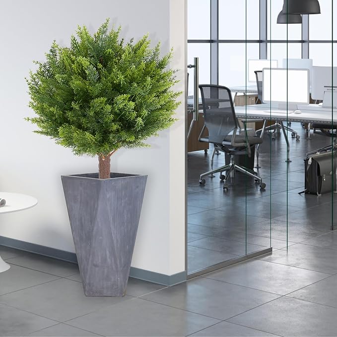 Artificial Cedar Shrub Ball Trees Two 15.8inch with Ground Spikes, can be Planted in The Ground and in pots, Outdoor Artificial Plants Resistant to UV Rays-VerdiqueGarden