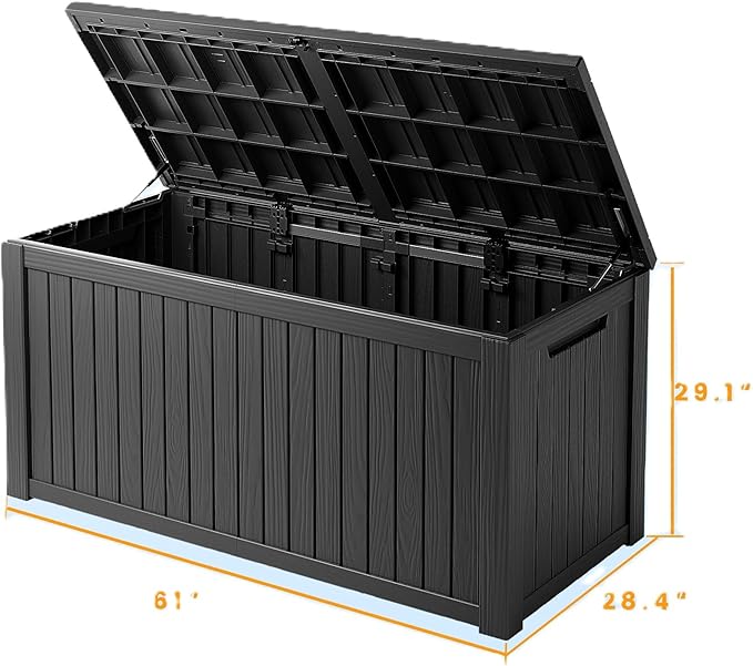 182 Gallon Deck Box Waterproof, UV Resistant Resin Outdoor Storage Box with Hydraulic Rod, Lockable Design and Enhanced Durability for Patio, Garden, and Poolside Use-VerdiqueGarden
