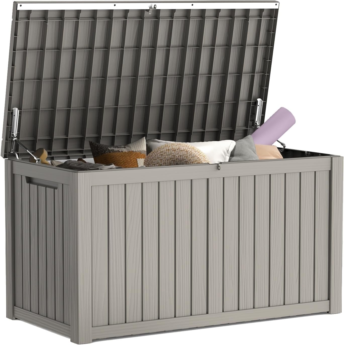 Mars Villa 180 Gallon Outdoor Storage Box Waterproof, Extra Large Resin Deck Box, Outside Storage Bin for Patio Furniture Cushion, Pool Supply, Sports Gear, UV Resistant and Weatherproof, Greige-VerdiqueGarden