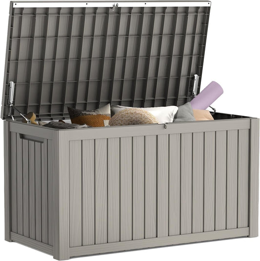 Mars Villa 180 Gallon Outdoor Storage Box Waterproof, Extra Large Resin Deck Box, Outside Storage Bin for Patio Furniture Cushion, Pool Supply, Sports Gear, UV Resistant and Weatherproof, Greige-VerdiqueGarden