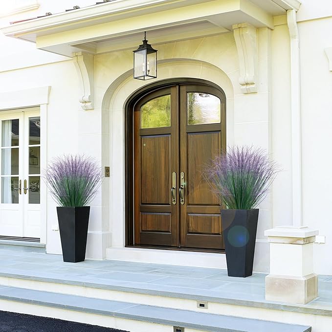 36Pcs Artificial Grass Plants, Faux Shrubs Wheat Grass, Artificial Tall Grass Fake Plants for Outdoor Decor,Artificial Greenery Stems Weed for Room Indoor Home Decor（Green Purple Tail）-VerdiqueGarden