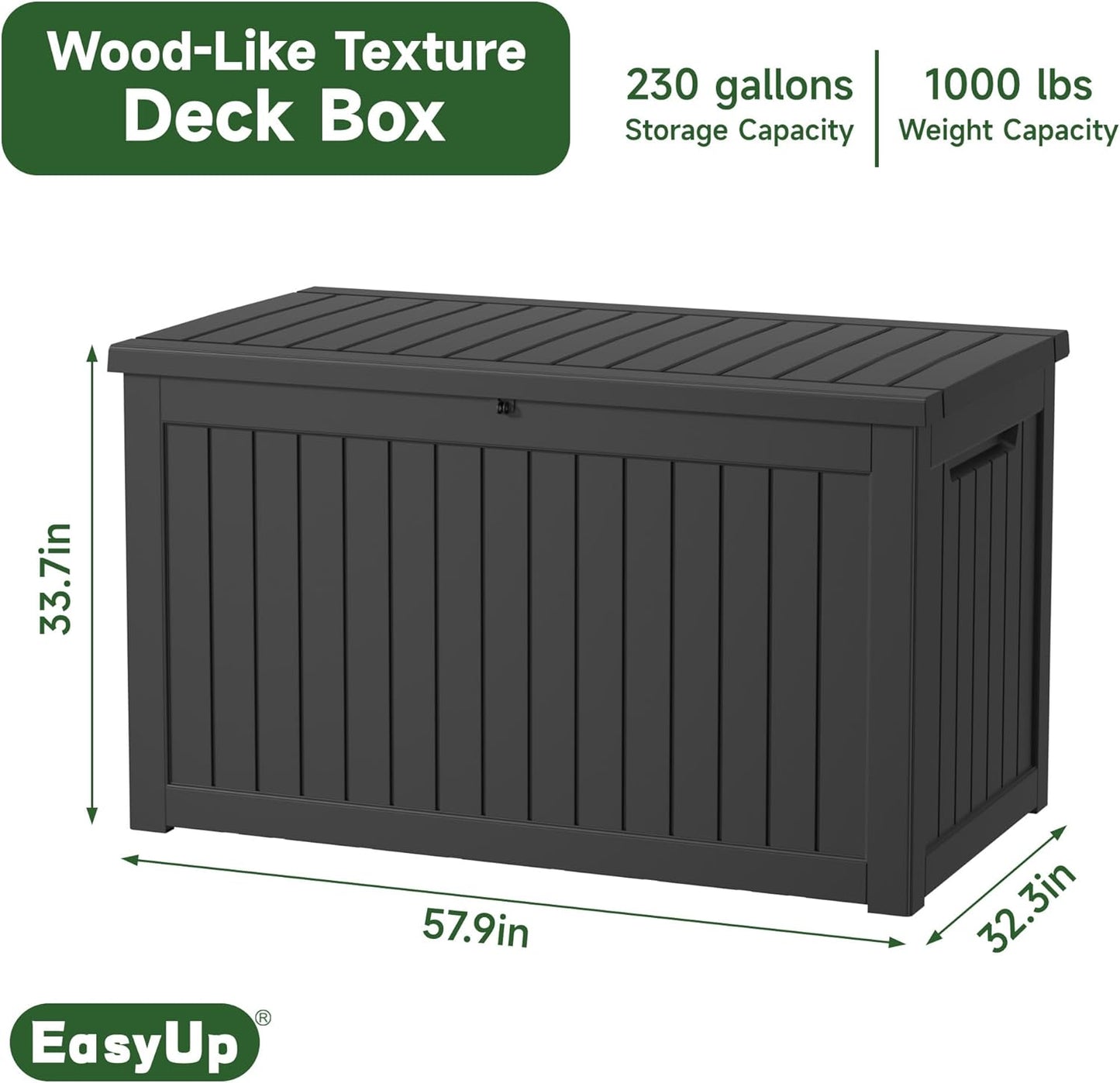 230 Gallon Outdoor Storage Box Waterproof, UV Resistant Resin Deck Box with Hydraulic Rod, Reinforced Stability for Patio, Garden,Striped Black-VerdiqueGarden