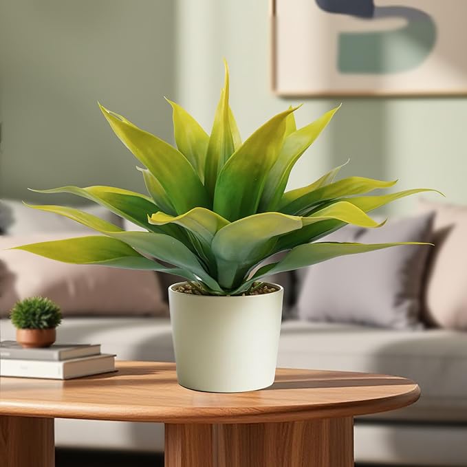 Artificial Agave Plants,Large UV Resistant Fake Agave Planters for Indoor and Outdoor Decorating Tropical Plant Succulents Greenery Indoor Decor (2Pack,22" Yellow)-VerdiqueGarden
