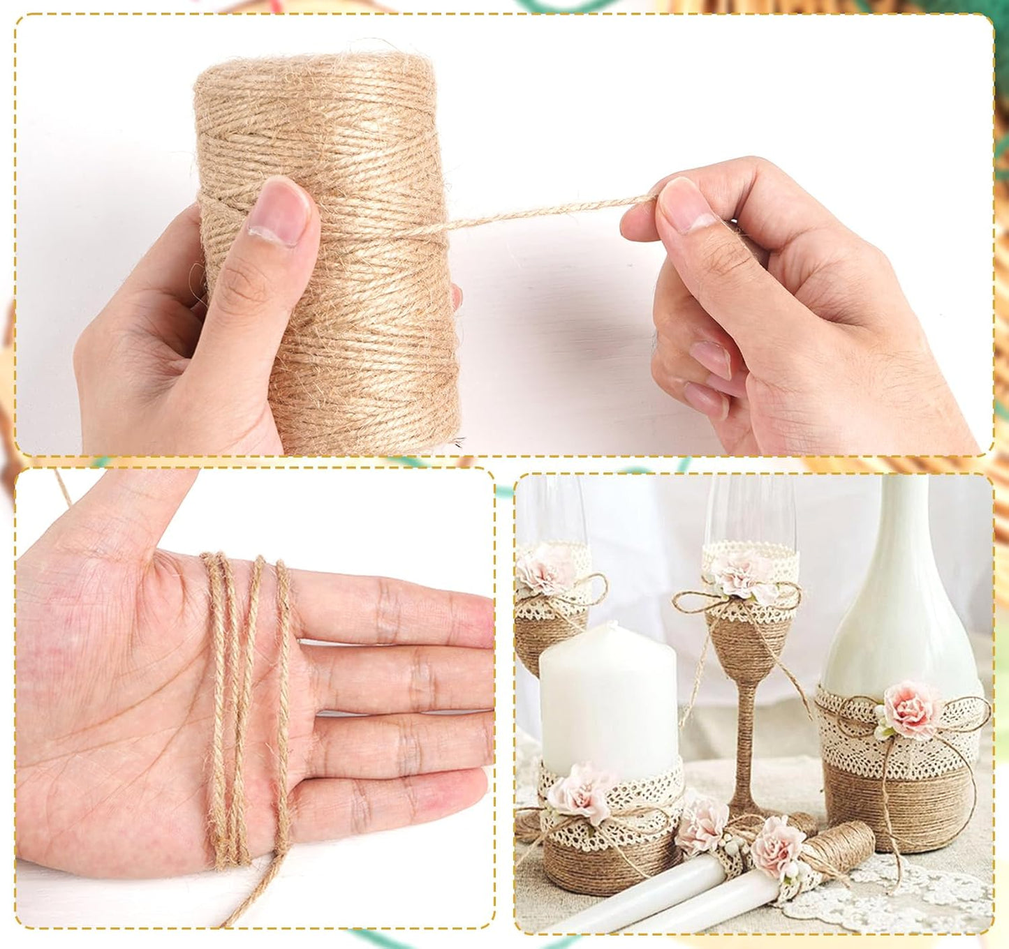 Garden Twine, 394 Feet 2mm Jute Twine, Baling Plant String for Climbing Plants,Tomatoes, Crafting Floristry 120-meter Natural Hemp Rope, 2mm-VerdiqueGarden