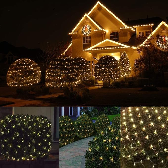 LED Christmas Net Lights Outdoor Christmas Decorations for Bushes,100LED 5ftx5ft Connectable Green Wire Net Christmas Lights for Outdoor indoor Yard Mesh Shrub Tree Decor ,UL Certified(Warm White)-VerdiqueGarden