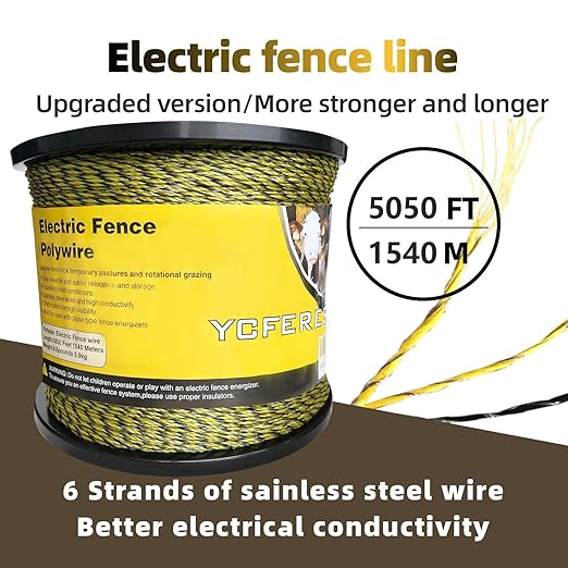 Upgraded Electric Fence Polywire 5050 Feet 1540 Meters, 6 Stainless Steel Strands for Reliable Conductivity and Rust Resistance, Portable Electric Fencing,UV, Rust Resistant-VerdiqueGarden