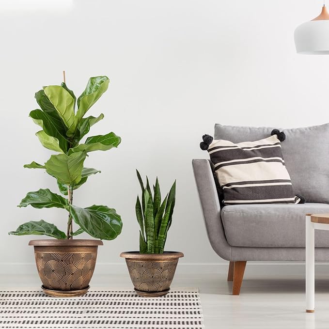 12 Inch Large Planter Pot for Plants Indoor Outdoor, 4 Pack Plastic Flower Pots with Drainage Hole & Tray, Modern Decorative Garden Pot with Saucer, Plant Container for House-VerdiqueGarden