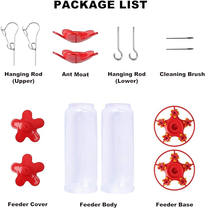 Hummingbird Feeders for Outdoors Hanging (2 Pack) 5 Feeding Ports 320 ml Plastic Hummingbird Feeder, Bee-Proof Leak-Proof No Drip, Easy to Clean with Cleaning Brush-VerdiqueGarden