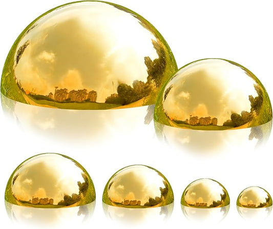 Nerien Gazing Ball, Stainless Steel Garden Mirror Globe, Polished Ornament Sphere, Hollow Floating Reflective Hemisphere, for Home Outdoor Pond Housewarming Swimming Pool Decoration, Gold, 6Pcs Mix-VerdiqueGarden