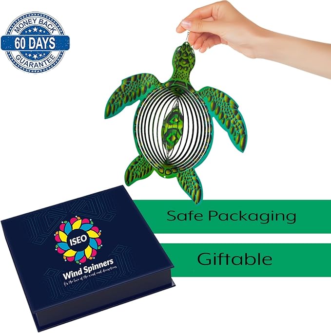 Turtle Ornament Wind Spinners for Yard and Garden, Metal Ornaments for Garden Décor, Outdoor Wind Spinner, Turtle Gifts for Turtle Lovers, Outdoor Garden Decoration, 15 inch Wall Décor by ISEO-VerdiqueGarden