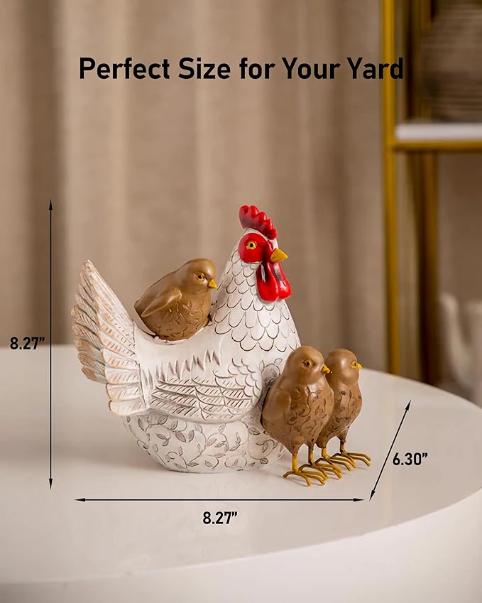 Elenon Funny Garden Chicken Outdoor Statue Decorative, Adorable Flower Bed Decor Rooster Statue, Yard Patio Art Decor Sculptures Table Ornament-VerdiqueGarden