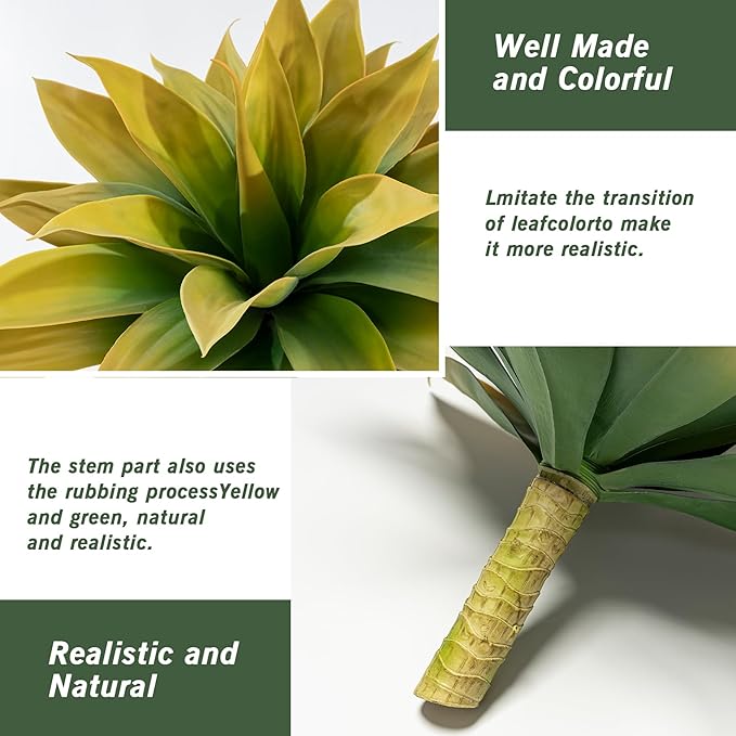 Artificial Plants Outdoor Faux Plant,Artificial Agave Faux Hostas Outdoor Uv Resistant Artificial Plants Indoor Fake Plant Artificial Agave Plant Indoor(2pcs, 28") Yellow-VerdiqueGarden