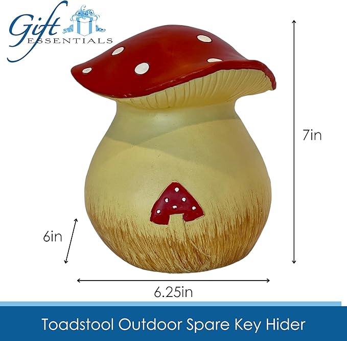 Toadstool Decorative Garden Statue and Key Hider - Hides a Secret Extra Hidden Key Outside in Garden, Yard or Porch-VerdiqueGarden
