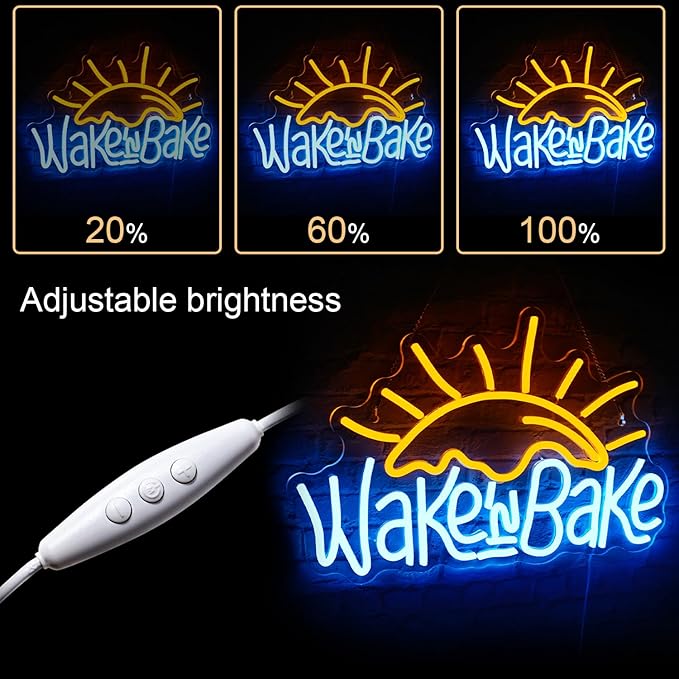 WLHOPE Wake in Bake Neon Signs Yellow Blue LED Neon Signs for Wall Decor, USB Fried Eggs Neon Light Letter Bakeing Neon Sign for Bedroom Home Kitchen Cake Baking Shops Cafes Birthday Party-VerdiqueGarden