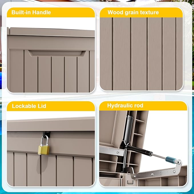 XXL 230 Gallon Large Resin Deck Box, Lockable Outdoor Storage Box for Patio Cushions Storage Furniture,Garden Tools, Pool Supplies, Weatherproof and UV Resistant- Grey (230 Gallon)-VerdiqueGarden