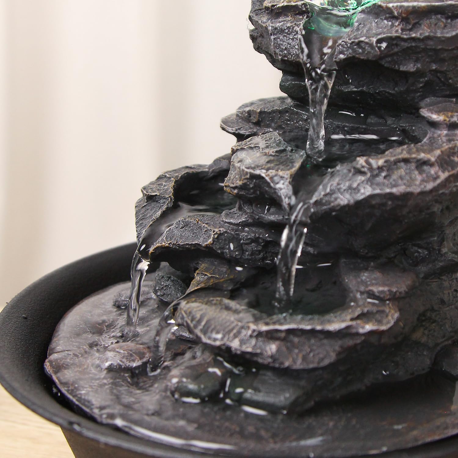 Rock Cascading Tabletop Fountain with Spinning Ball, Zen Meditation Indoor Waterfall Feature with LED Light for Home Office Bedroom-VerdiqueGarden