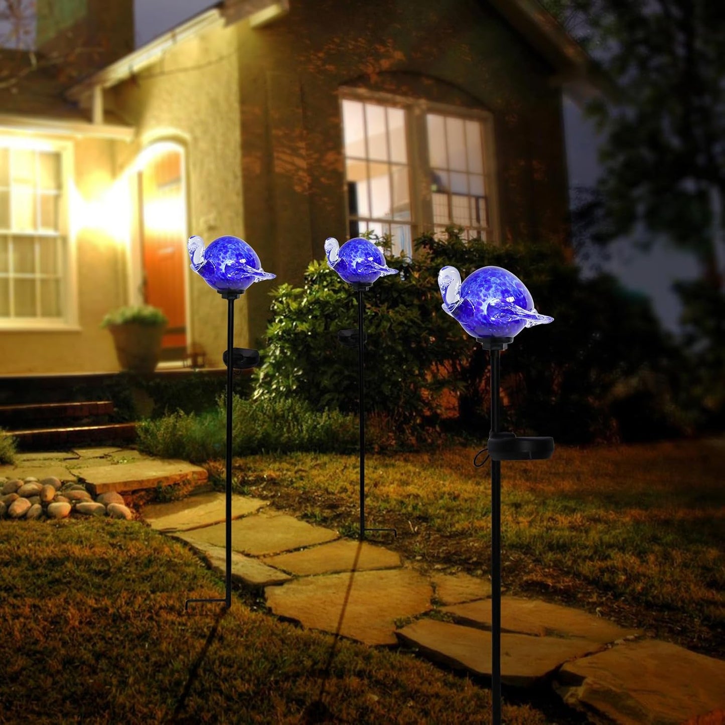 Afirst Decorative Solar Lights Outdoor Solar Turtle Stake Lights Hand Blown Glass Decorative Garden Pathway Light Outdoor Waterproof Glass Stakes Blue-VerdiqueGarden