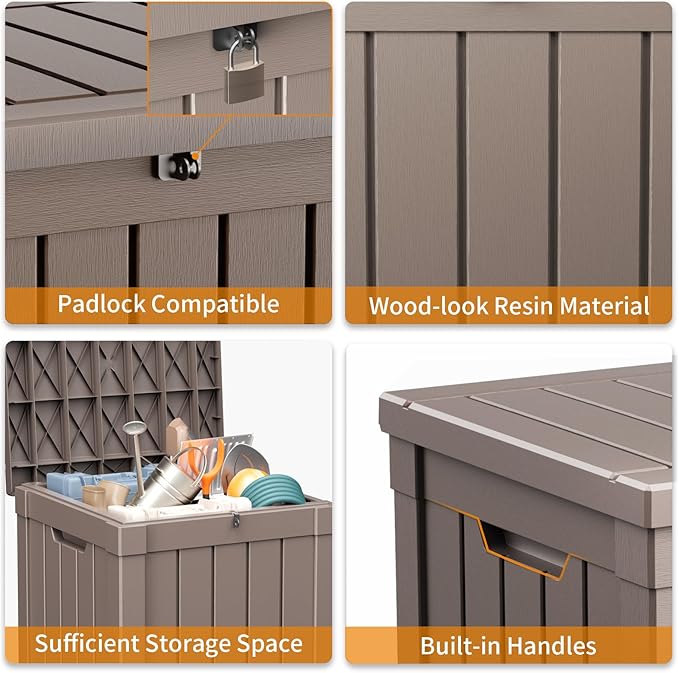 40 Gallon Resin Deck Box, Lockable Patio Outdoor Storage Box for Furniture, Garden Tools and Tools Storage, Waterproof Outside Storage Boxes - Grey-VerdiqueGarden