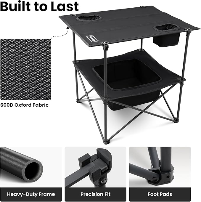 Folding Camping Table, Portable Outdoor Picnic Table, Rectangular Lightweight Camp Table with Storage, Cup Holder and Carry Bag for Barbeque Beach Camping and Tailgate-VerdiqueGarden