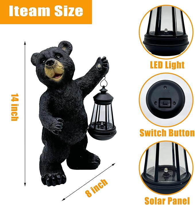 Solar Lantern Garden Statues Decor, Outdoor Bear Figurine Lights for Yard Patio Decoration - Unique Christmas Housewarming Gift for Grandma Wowen Mom-VerdiqueGarden