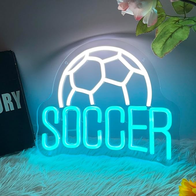 Soccer Neon Sign Dimmable LED Neon Signs for Wall Decor, Football Neon Light Sign for Bedroom Man Cave Gaming Room Party College Club Decor Sports Soccer Players Lover Gifts-VerdiqueGarden