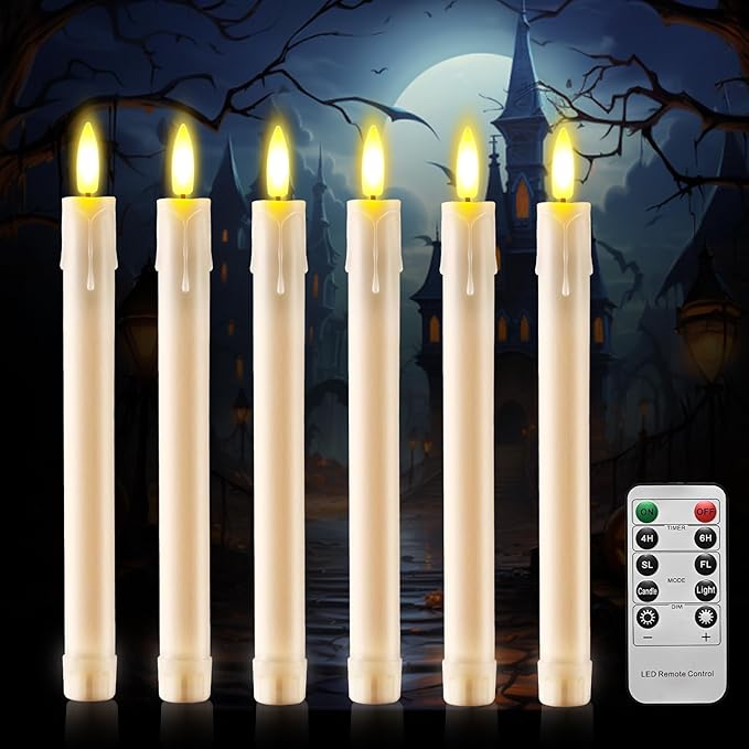 JOSU 6 Pack Flameless Candles with Remote Control Timer, Flickering LED Taper Candles Battery Operated, Christmas Window Light for Candleholder for Home Decor Thanksgiving Wedding Decoration-VerdiqueGarden