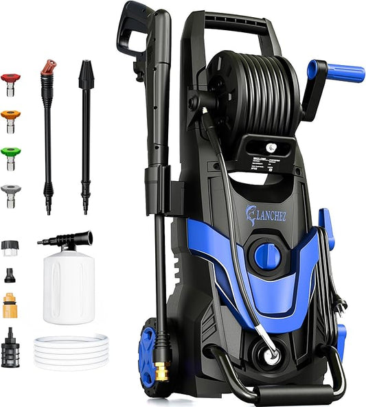 Pressure Washer, Power Washer with 6 Quick Connect Nozzles, Inlet Hose & Filter&Foam Cannon for Cars/Fences/Driveways/Patios/Home Cleaning (Blue)-VerdiqueGarden