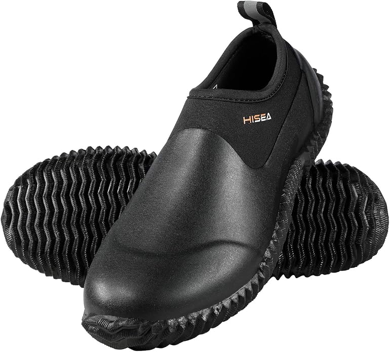 HISEA Unisex Waterproof Garden Shoes, Men's Rubber Rain Boots Women's Ankle Rain Shoes Neoprene Camp Booties Outdoor Slip-On Footwear for Gardening, Farming, Camping, Car Wash, Lawn Care and Yard Work-VerdiqueGarden
