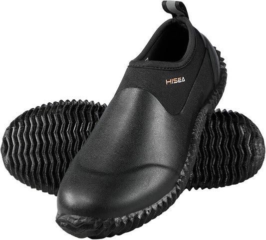HISEA Unisex Waterproof Garden Shoes, Men's Rubber Rain Boots Women's Ankle Rain Shoes Neoprene Camp Booties Outdoor Slip-On Footwear for Gardening, Farming, Camping, Car Wash, Lawn Care and Yard Work-VerdiqueGarden