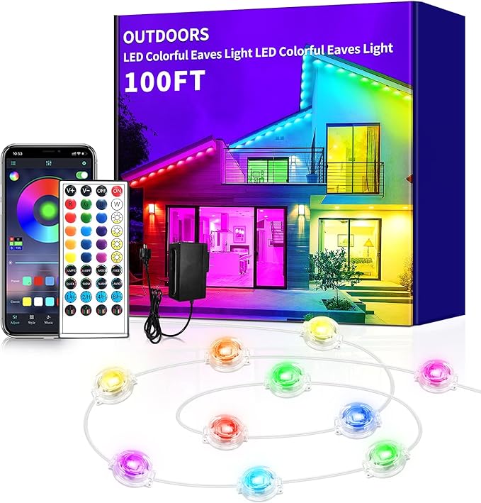 100ft Permanent Outdoor Light,RGB Eaves Lights with App Control Remote,DIY IP67 Waterproof Under Eave Lighting,Outside led Lights for Christmas,Garden,House Decorations-VerdiqueGarden