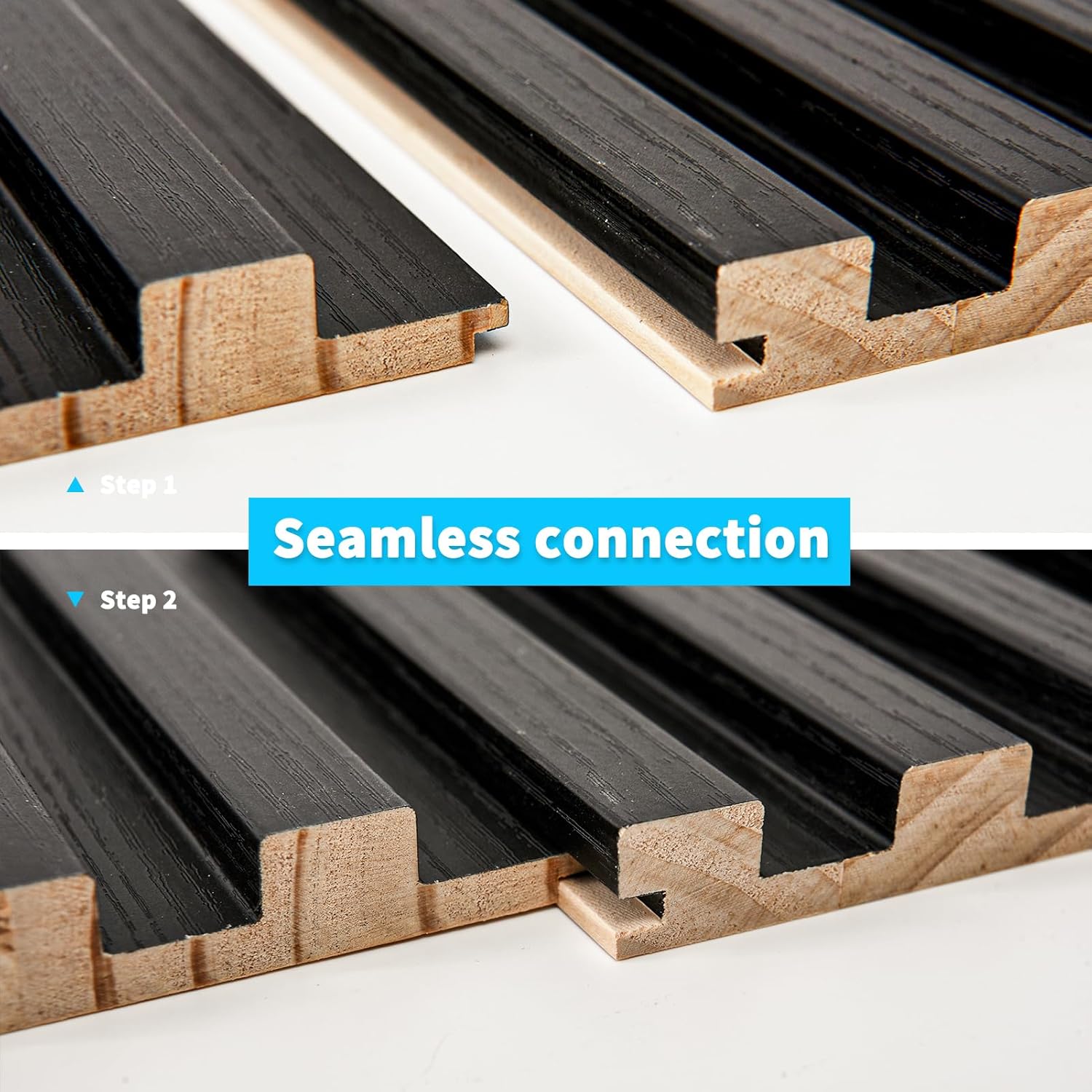 Art3d Slat Wood Wall Paneling for Interior and Ceiling Decoration - Pack of 4pcs + 1pc End-Trim, Size 108 x 5.7in.- Black-VerdiqueGarden