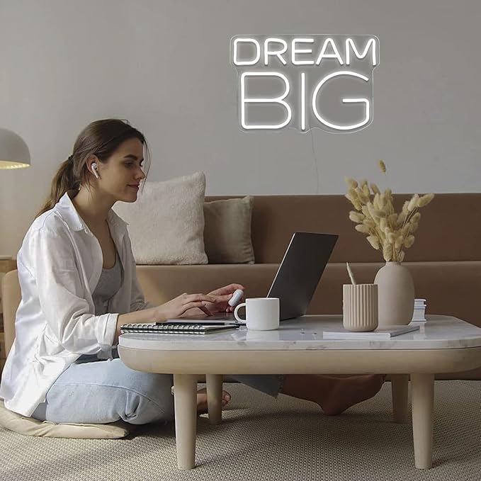 Dream-Big Neon Sign For Wall Decor In Bedroom or Bar,Dream Led Neon Sign For Birthday Gifts,Festivals Decoration,Party Sign Hang on Wall 15 * 9.8inches-VerdiqueGarden