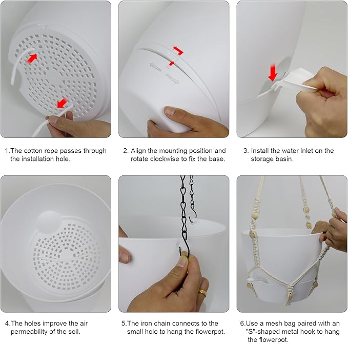 10 inch Self Watering Hanging Planters, 2 Pack Hanging Flower Pots for Indoor Outdoor Plants, Hanging Baskets with Drainage Holes & 2 Kinds of Plant Hangers for Garden Home Decor, White-VerdiqueGarden