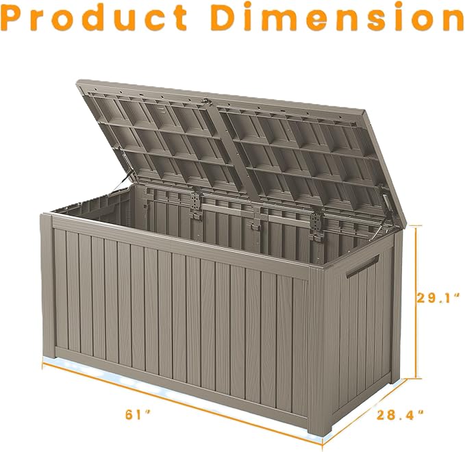 182 Gallon Deck Box Waterproof, UV Resistant Resin Outdoor Storage Box with Hydraulic Rod, Lockable Design and Enhanced Durability for Patio, Garden, and Poolside Use-VerdiqueGarden