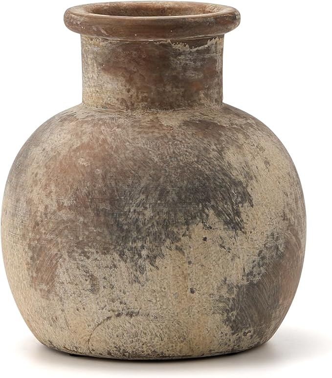 SIDUCAL Ceramic Rustic Farmhouse Vase | 6 Inch Pottery Decorative Flower for Home Decor | Boho Vase | Terracotta for Table, Living Room, Bathroom Decoration, Shelf Decor, Mantel-VerdiqueGarden