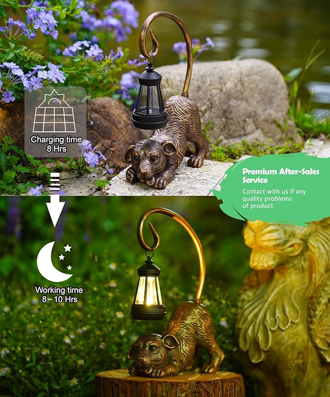 Garden Decor with Solar Lantern:Statues for Outdoor Decorations Yard Art Figurine for Patio Balcony Porch Lawn Ornaments-Gifts for Mom Grandma-VerdiqueGarden
