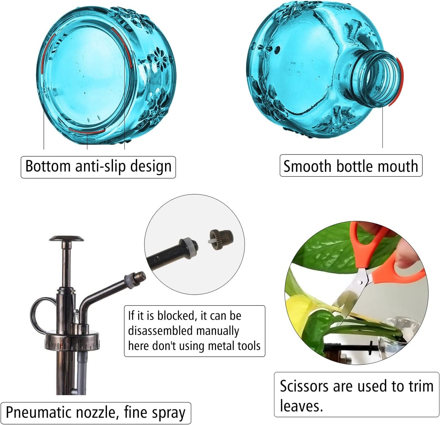 XXXFLOWER Glass Plant Mister Spray Bottle for Indoor Plant Spritzer Succulent Watering Bottle Tall Vintage Style with Bronze Plastic Top Pump-VerdiqueGarden